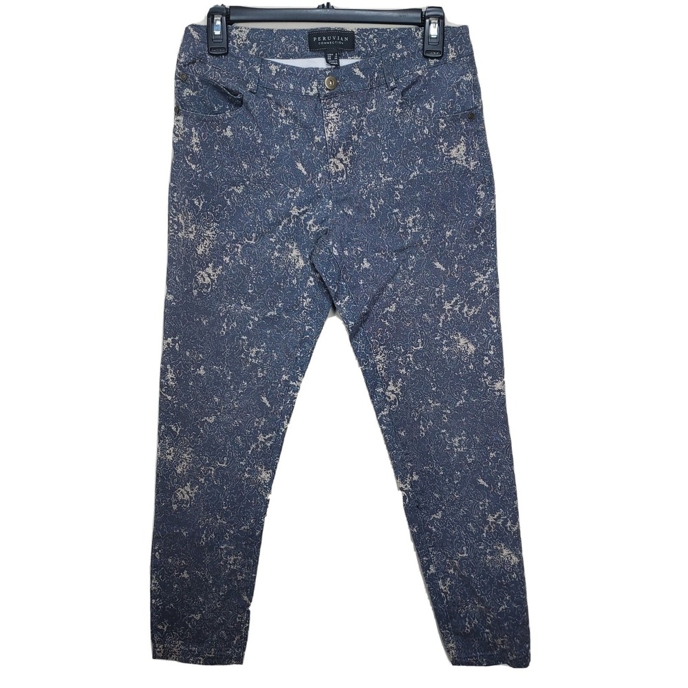 Peruvian Connection Gray Abstract Print Cotton Blend Skinny Slim Pants Size 6